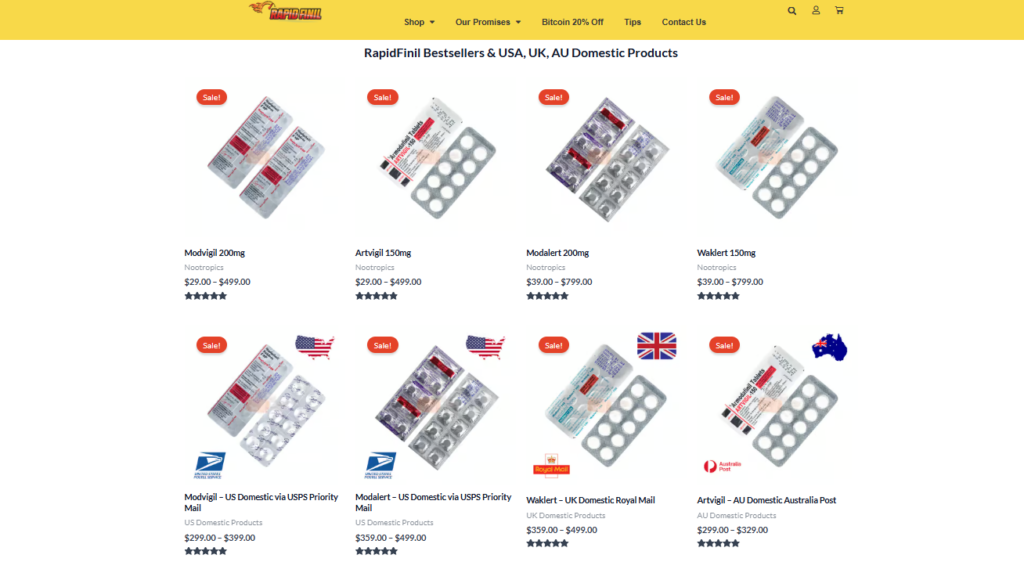 Bestsellers & USA, UK, AU domestic generics from RapidFinil