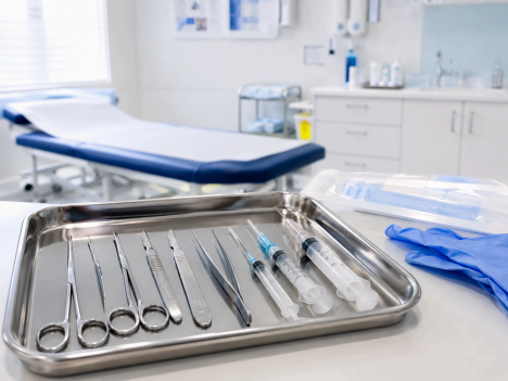 Basic medical instruments ready for use in a general practice clinic